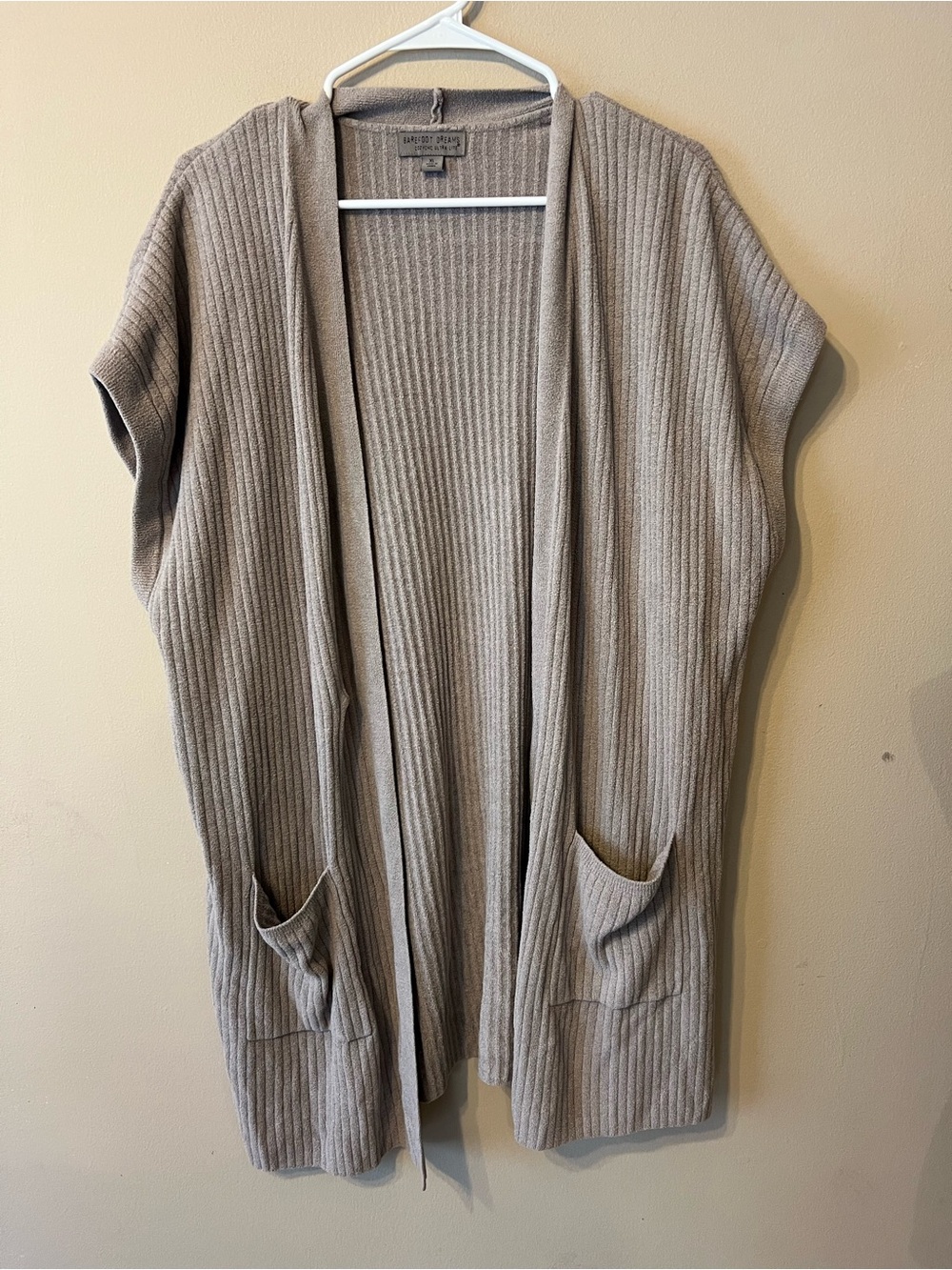 Barefoot Dreams CozyChic Ultra Lite Ribbed Open Cardigan - Taupe Gray - Picture 2 of 5